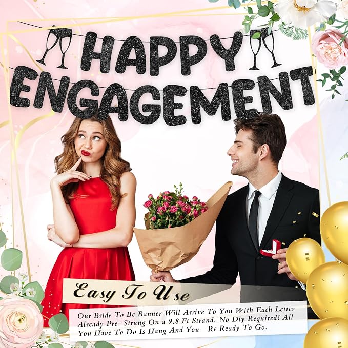 Pre Strung Happy Engagement Banner Glitter Engagement Party Decorations - Image 6