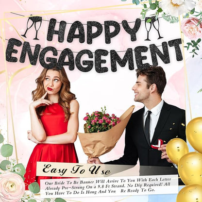 Pre Strung Happy Engagement Banner Glitter Engagement Party Decorations - Image 6
