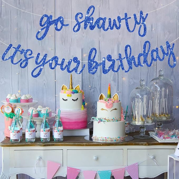 BEISHIDA Glitter Blue Pre-Strung Go Shawty It's Your Birthday Banner Decor | NO - Image 6