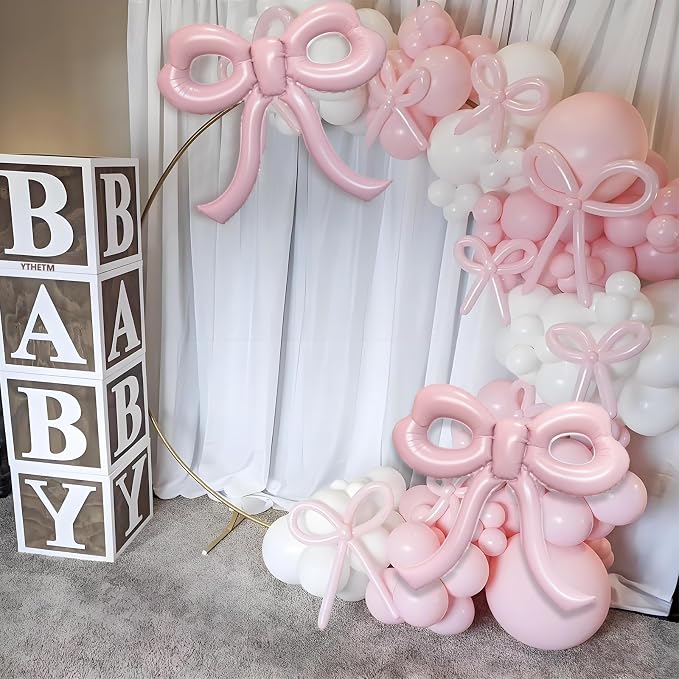 4 Pcs Light Pink Bow Balloons Bow Party Decorations - Image 5