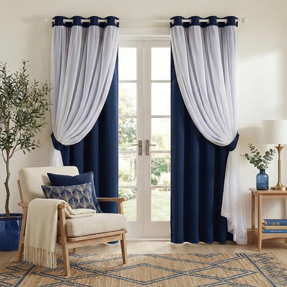 PONY DANCE Navy Blue Double Layered Curtains by PONYDANCE