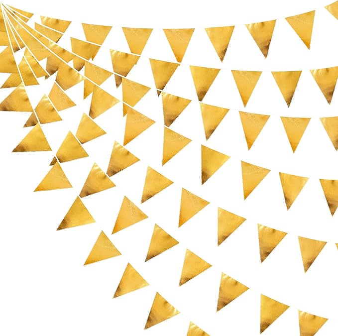 Gold Party Decorations Metallic Fabric Triangle Pennant Banner Gold Flag by pinkblume