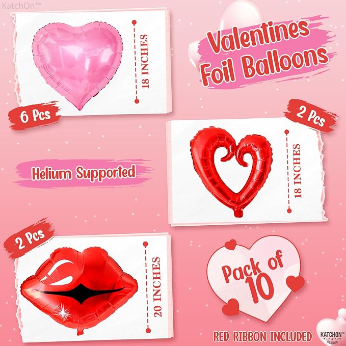 KatchOn Red and Pink Heart Shaped Balloons 22 Inch, Valentines Day Decorations - Image 2