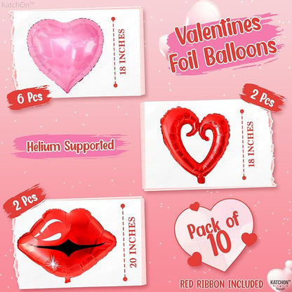 KatchOn Red and Pink Heart Shaped Balloons 22 Inch, Valentines Day Decorations - Image 2