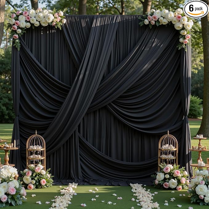 30ft×12ft Black Backdrop Curtain by PartyVillage