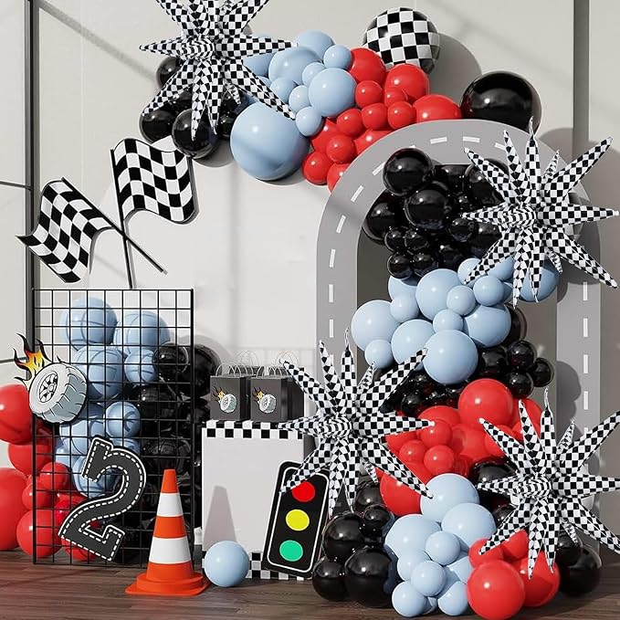TONIFUL 4 Pcs Checkered Explosion Star Balloons Race Car Themed Party Decor | - Image 4