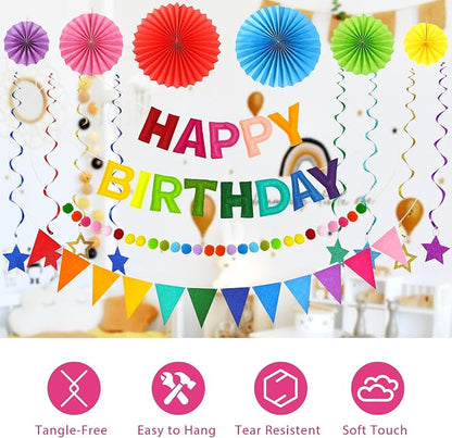 CANREVEL 17 PCS Pre-Strung 3D Rainbow Happy Birthday Banner, Happy Birthday - Image 5