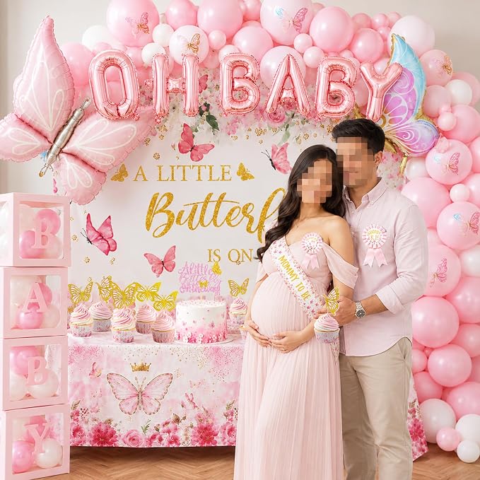 Pink Butterfly Baby Shower Decorations - Image 6