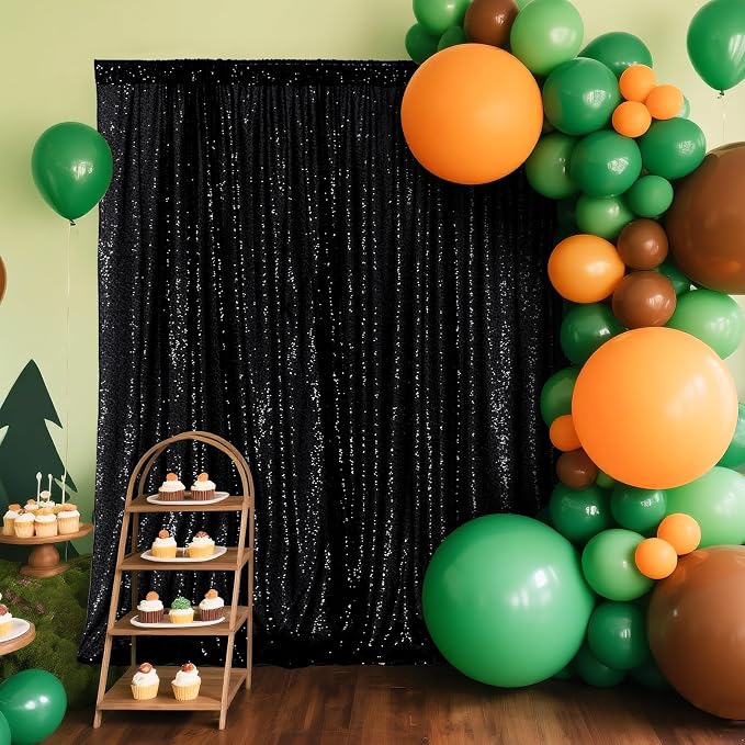 PartyDelight Black Sequin Backdrop Curtains 2x8ft 4 Panels | Sparkly 3mm sequins - Image 2