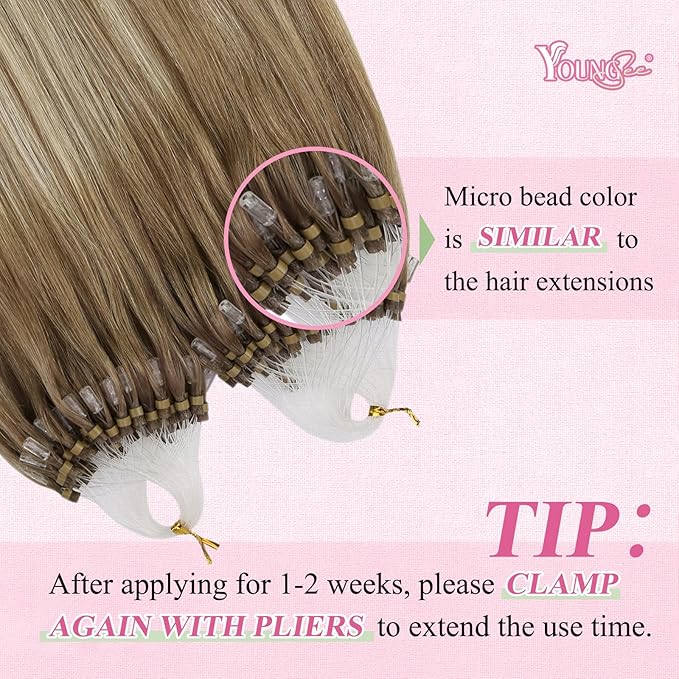 YoungSee Microlink Hair Extensions Ombre Micro Bead Hair Extensions Real Human Hair Brown Balayage Micro Loop Human Hair Extension Ombre Light Brown to Platinum Blonde 20 Inch 50s 50g