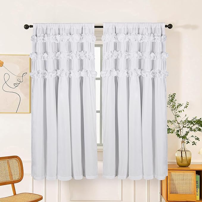 White Thermal Insulated Blackout Drapes 42"W x 63"L | Handmade Ruffles & by Homechoice+Decor