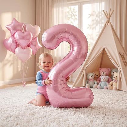 TONIFUL 2nd Birthday Balloons Kit 40 Inch Pink Large Number 2 Foil Balloon | - Image 5