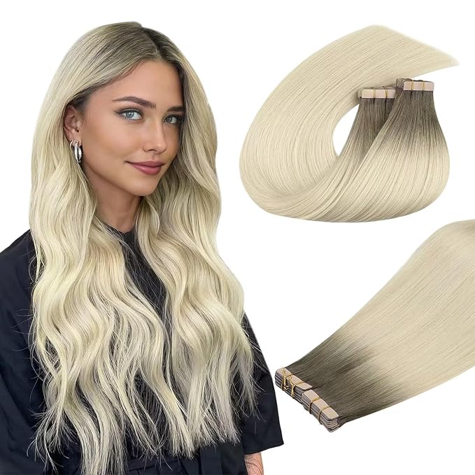 DOORES Tape in Balayage Light Ash Brown to Ash Blonde 20 Inch 40pcs 100g Human Hair Extensions Real Human Hair Straight Skin Weft