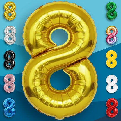 Gold Number Balloon 8 Mylar Foil Balloons 16 inch - Image 2
