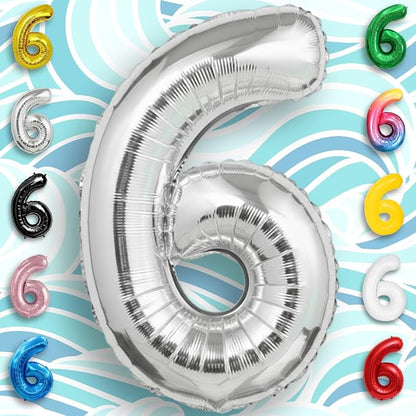 Silver Number Balloon 6 Mylar Foil Balloons 32 inch - Image 4
