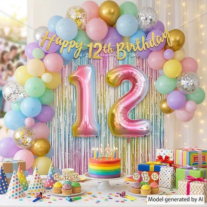 Rainbow Ombre Number 12 Balloon 40 Inch, Pastel Foil - Image 7