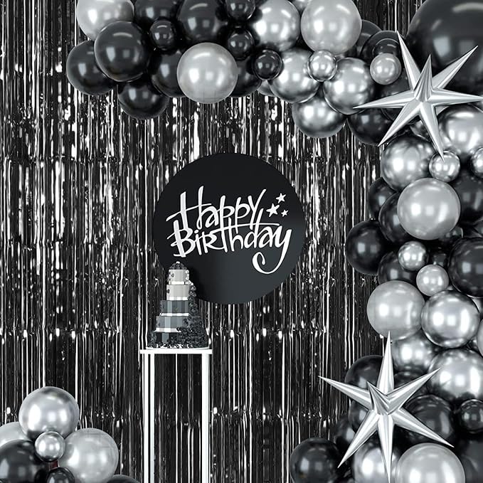 10 Pack Black Backdrop Curtain 3.2ft x 8.2ft Metallic Tinsel Foil Fringe - Image 7