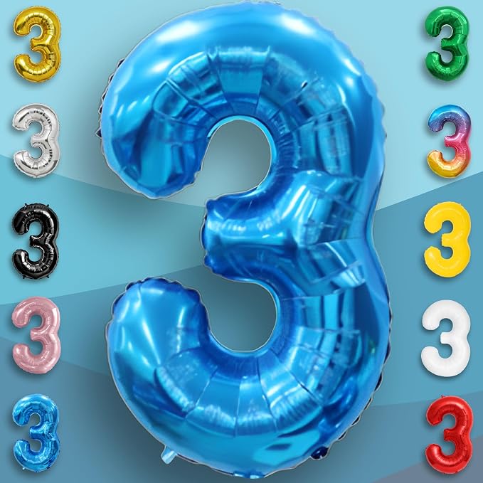 Blue Number Balloon 3 Mylar Foil Balloons 16 inch - Image 2