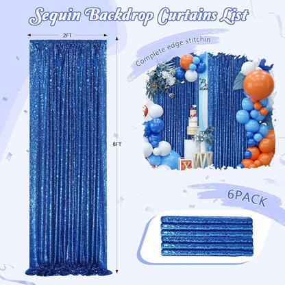 Royal Blue Curtain Panels Sequin Backdrop 6 Pieces 2ftx8ft Sparkly Curtain | - Image 4
