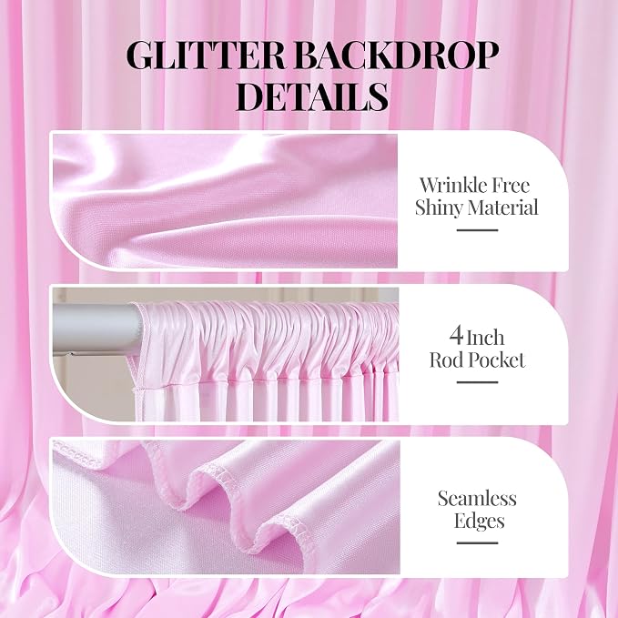 30x10ft Pink Glitter Backdrop Curtain - Image 5