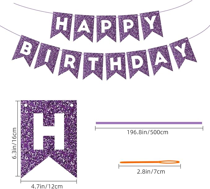 Hooqict Purple Happy Birthday Banner Garland Sign - Image 2