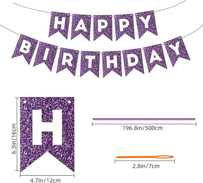 Hooqict Purple Happy Birthday Banner Garland Sign - Image 2