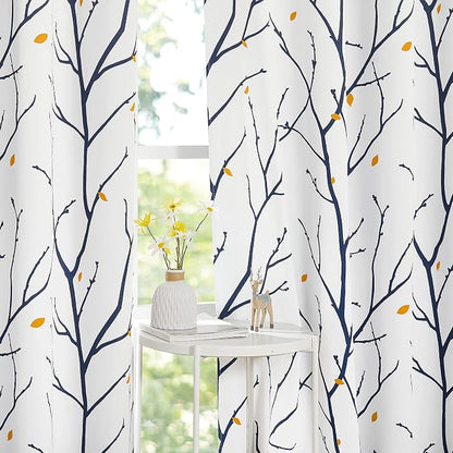 NICETOWN Navy Blue Branch White Curtains - Image 6