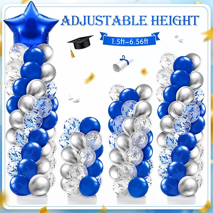 Lunmon 2 Sets Navy Blue Silver Balloon Column Stand Kit - Image 4