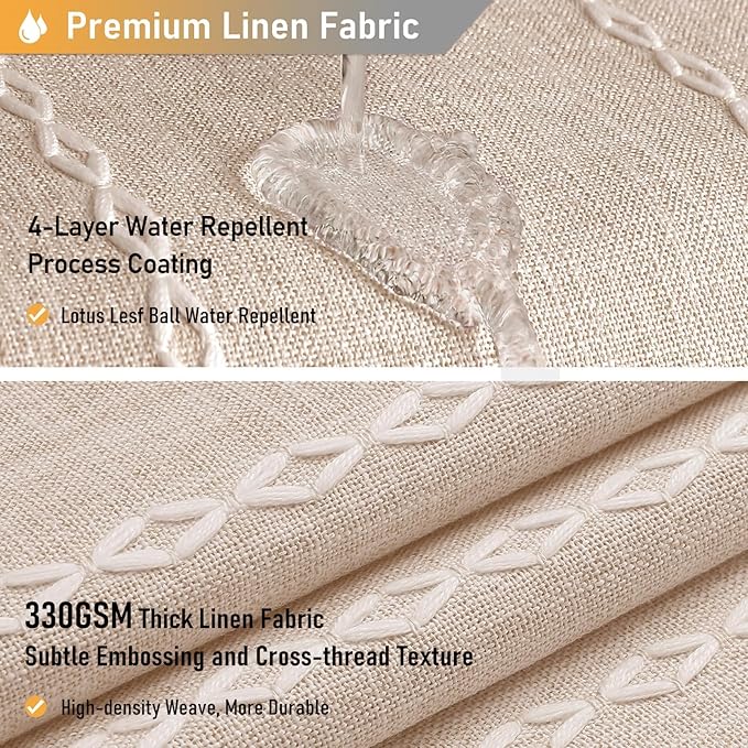 60 x 84 Boho Linen Heavy Duty Cloth Shower Curtain Set, Tan/Taupe | Narrow Long - Image 4