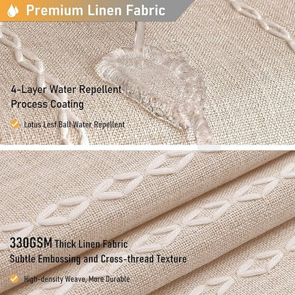 60 x 84 Boho Linen Heavy Duty Cloth Shower Curtain Set, Tan/Taupe | Narrow Long - Image 4