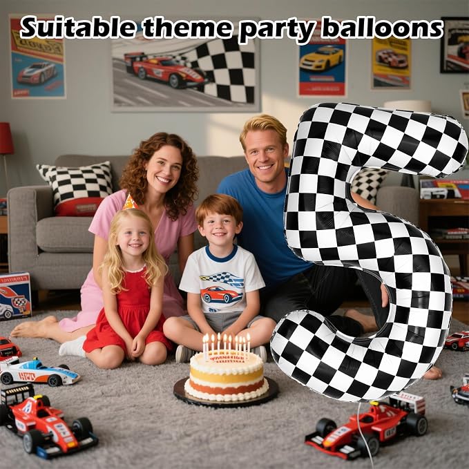 40 Inch Checkered 5 Balloons, Boys Girls Racing Car Track Theme Supplies - Image 4
