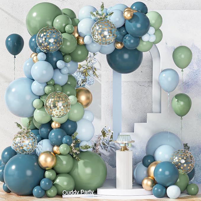 Ouddy Party 149Pcs Dusty Blue Green Pastel Blue Gold Balloon Garland Kit by OuddyParty