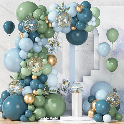 Ouddy Party 149Pcs Dusty Blue Green Pastel Blue Gold Balloon Garland Kit by OuddyParty