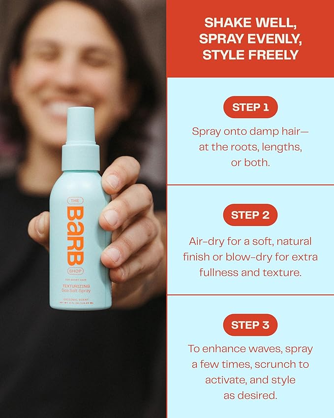 Barb Sea Salt Spray for Hair - Texturizing Beach Wave Spray for Thin and Thick Hair, Soft Matte Finish, Light Hold - Fragrance Free - 4 oz
