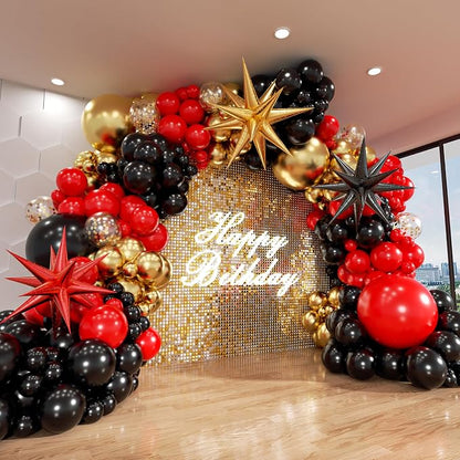 Red and Black Gold Balloon Arch Kit by ADOINBY