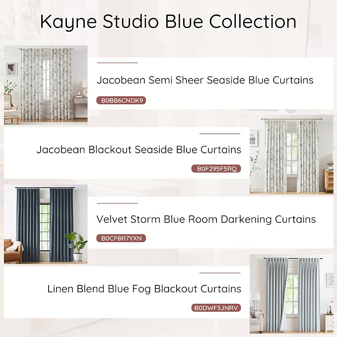 Kayne Studio Blue Grey Floral Botanical Rod Pocket Light Filtering Curtains | - Image 8