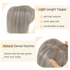 SEGO Grey Hair Toppers for Women Real Human Hair With Bangs, Salt and Pepper Hair Topper, 7 * 13 CM Silk Base Clip In Top Pieces Add Volume -12 Inch G3 Light Grey Mix