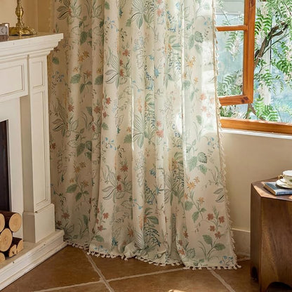 Bedroom Floral Rod Pocket Semi Sheer 96 Inch Curtains 2 Panel Set | Living Room - Image 7