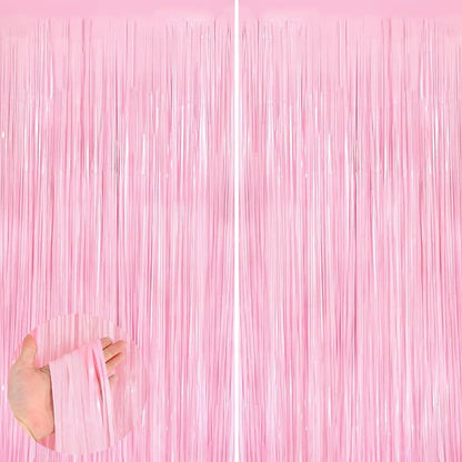 2Pack Pastel Pink Metallic Tinsel Foil Fringe Curtains, 3.3 X 8.3ft Pink Party by UWPVOWSR
