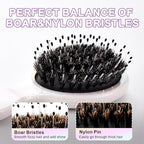 Mini Boar Bristles Hair Bursh, Travel Size Hair Brush for Women Men Kids, Protable Small Hair Brushes for Pockets Purses, Mini Hair Brush for Smooth Add Shine (1 Pack-White)
