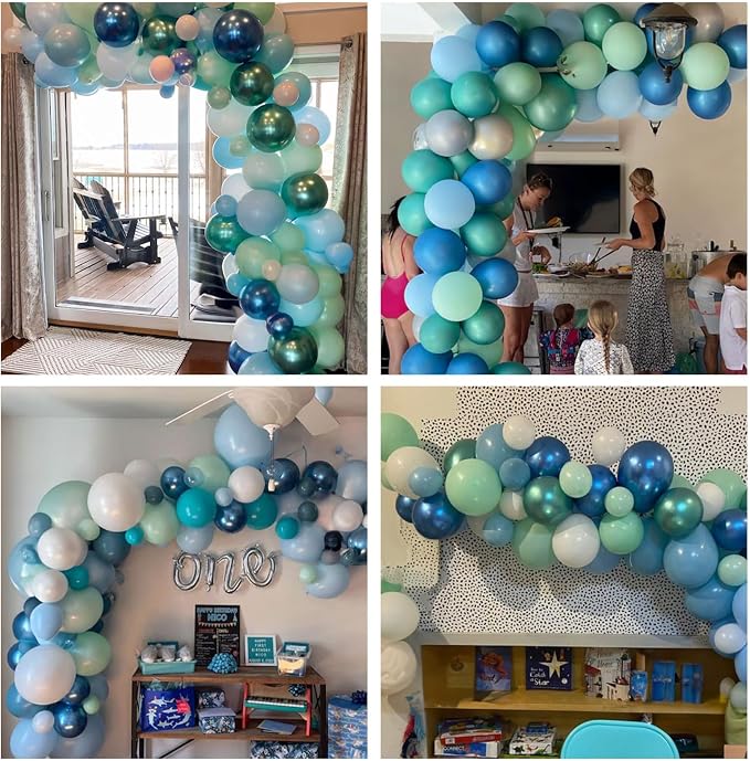 Blue Green Teal Balloons 60 Pcs Ocean Blue Green Pearl White Balloons 12 Inch - Image 6