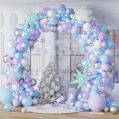 Ice Snow Birthday Party Decorations, Snowflake Balloon Garland Arch Kit | by Tesochye