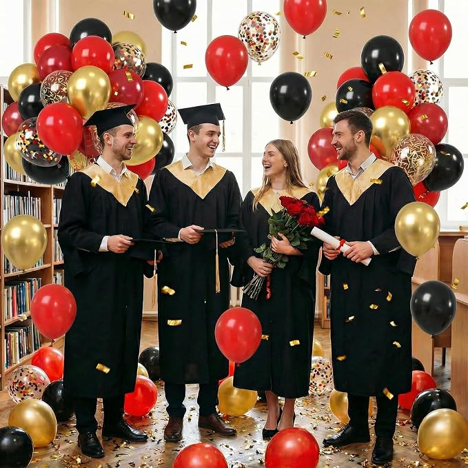 Red Black Gold Balloons, 12 Inch Metallic Gold Confetti Latex Balloon Helium - Image 6