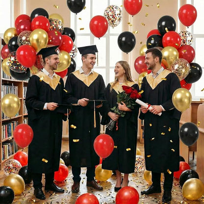 Red Black Gold Balloons, 12 Inch Metallic Gold Confetti Latex Balloon Helium - Image 6