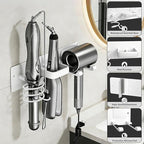 Hair Dryer Holder Blow Dryer Holder for Wall Mount Curling Iron Holder Flat Iron 3 in 1 Bathroom Hair Tool Organizer Rack White