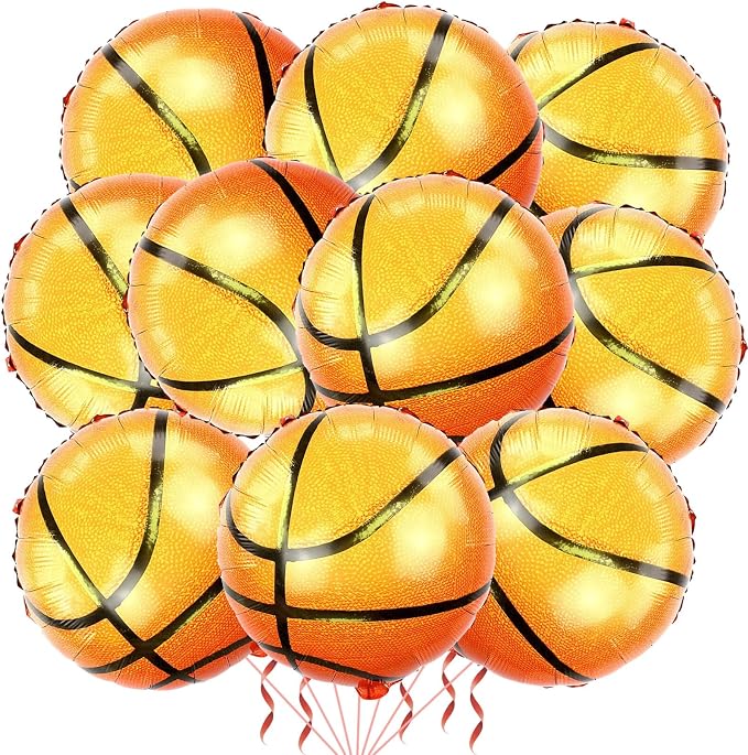 10 Pack 18 Inch Basketball Foil Balloons Helium Metallic Mylar Balloons by LHOAVWE