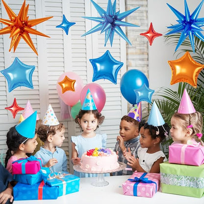 Orange and Blue Star Balloons, 22/18/10 Inch Foil Balloons, Four-Pointed Balloon - Image 7