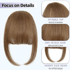 Wispy Bangs Hair Clip, 100% Human Hair Clip In Moca Brown Bangs for Women, Soft Layered Fake Bangs with Feathered Fringe, Easy Clip-On Design for Daily Wear & Halloween