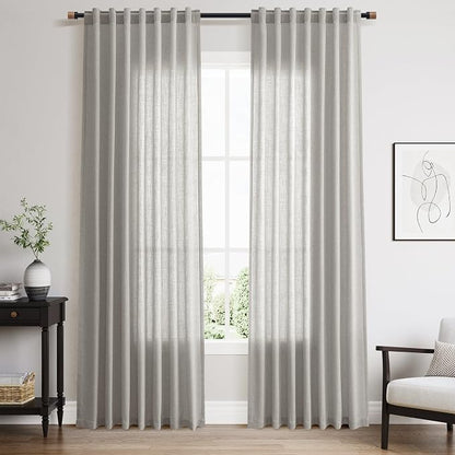 Light Gray Linen Curtains for Living Room 84 Inches Long 2 Panels Set Rod by Nanspring