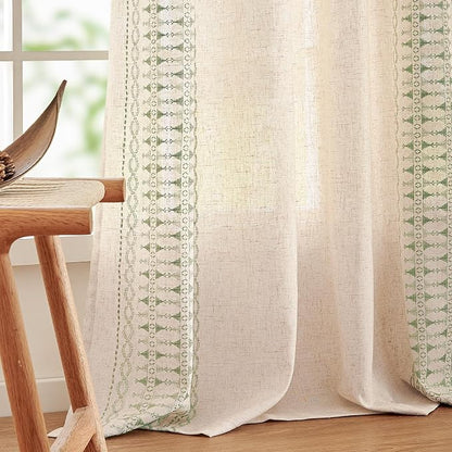 jinchan Boho Curtains for Bedroom Linen Blend Curtains Sage Green Embroidered - Image 8
